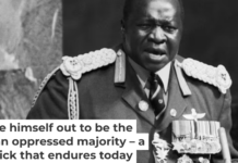 Idi Amin addresses the United Nations General Assembly in 1975. Bettmann/Getty Images